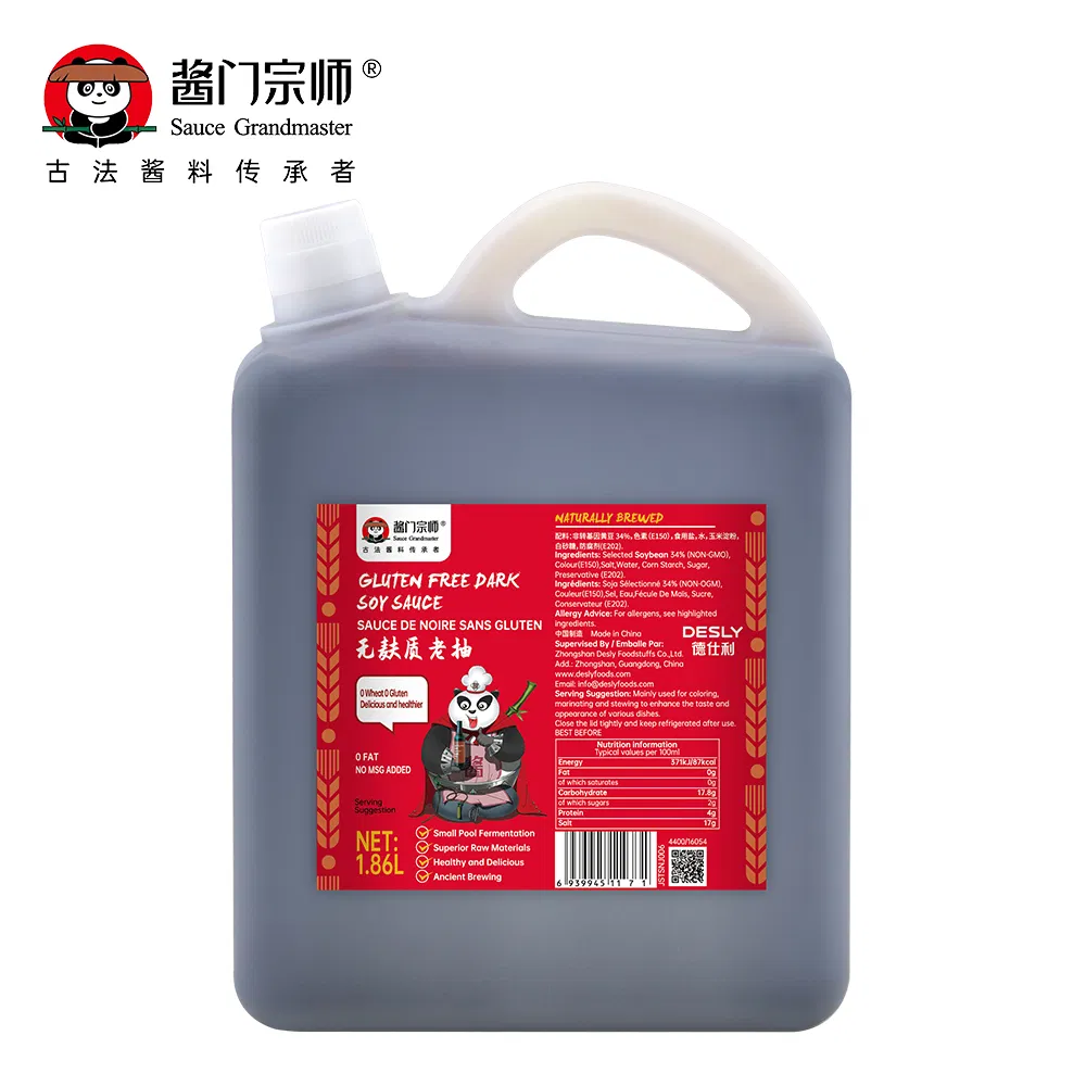 Chinese Manufacturer Glass Bottle Packing Bulk Wholesale Jade Bridge 1.9 L Gluten Free Dark Soy Sauce