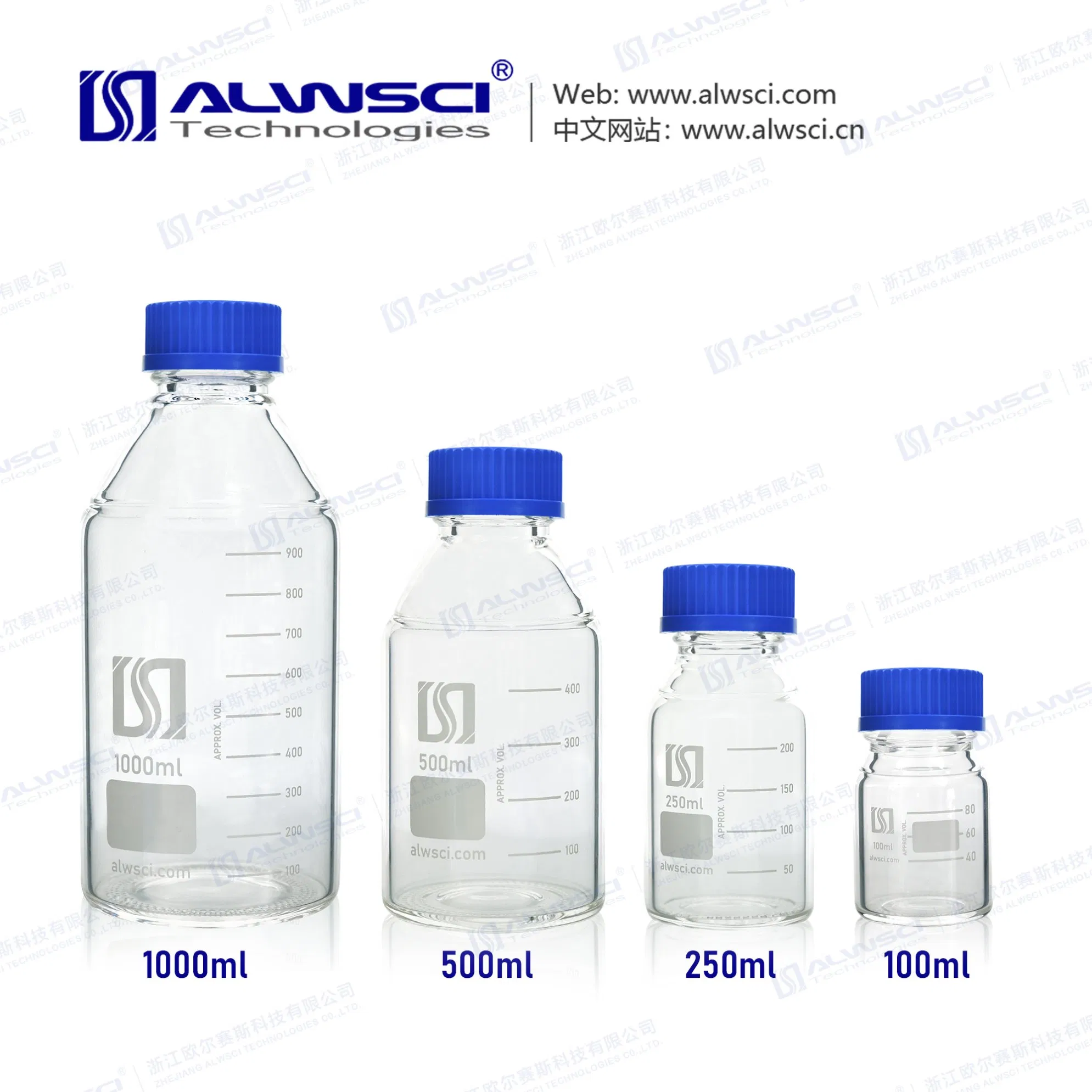Alwsci Chromatography 1000ml Gl 45 Reagent Glass Bottle with Blue PP Screw Cap