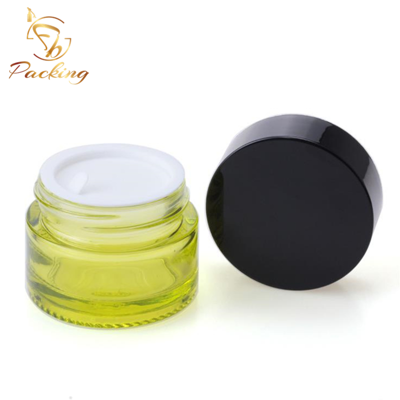 30ml Colored Glass Bottle 30g Cosmetic Glass Cream Jar with OEM Color with Black Plastic Cap