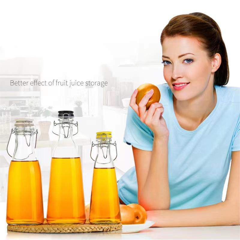 Wholesale Big Size Transparent 500ml 1000ml Juice Drinking Glass Bottle Milk Bottle with Swing Top Ceramic Clasp