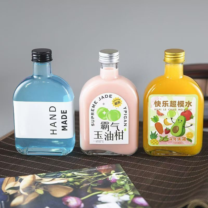 250ml Small Flat Glass Bottles for Wine, Juice, Cold Brew Tea, Milk Tea, and Coffee Concentrate Dispensing.