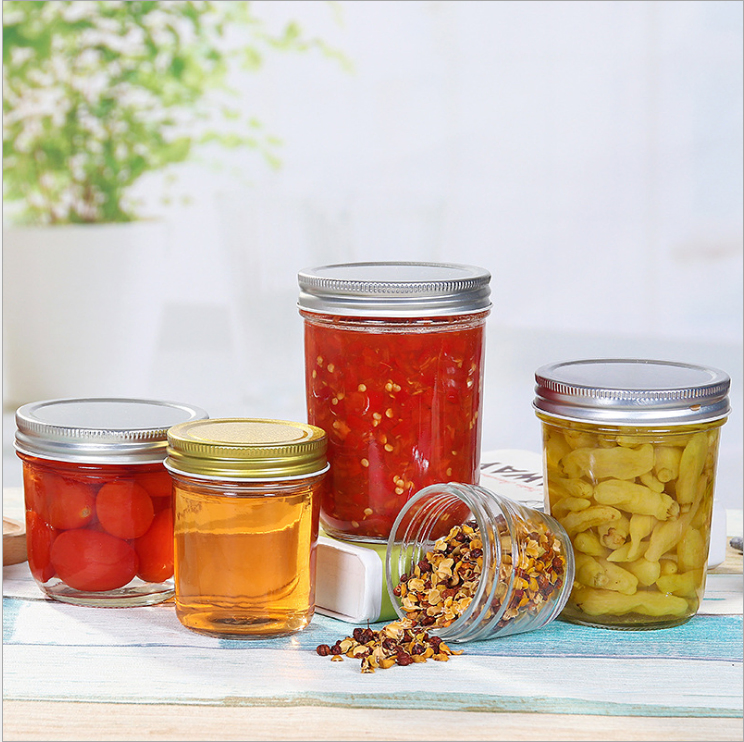 Chili Sauce Pickles Storage Glass Bottle with Metal Cap and Shrink Wrap