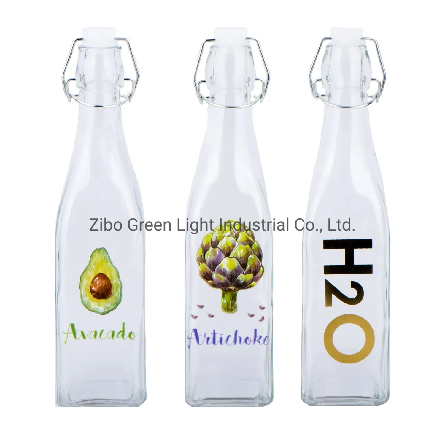 500ml Glass Water Bottle for Milk Juice with Decal and Clip Lid