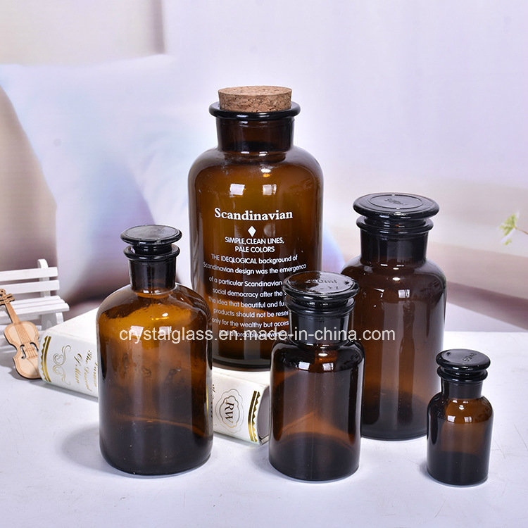 30ml 60ml 125ml 250ml 500ml 1000ml Wide Mouth Amber Reagent Glass Bottle