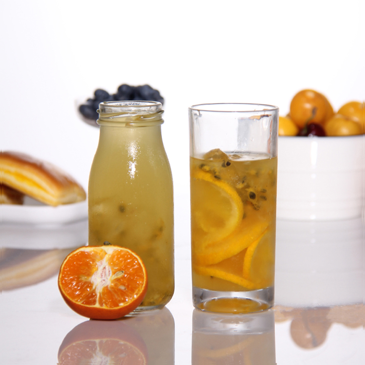 Custom Design 200ml Round Transparent Thick Fresh Milk Botella De Vidrio for Juice