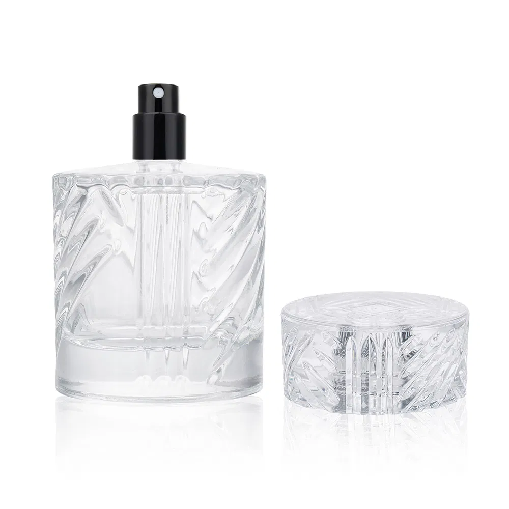 Low MOQ Custom Logo Printing 100ml Transparent Round Atomizer Refillable Glass Perfume Bottle
