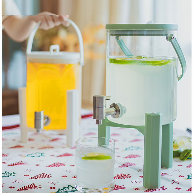 High Quality Bamboo Wood Stand Base Juice Milk Beer Glass Beverage Dispenser with PU Leather Handle and Stainless Steel Spigot