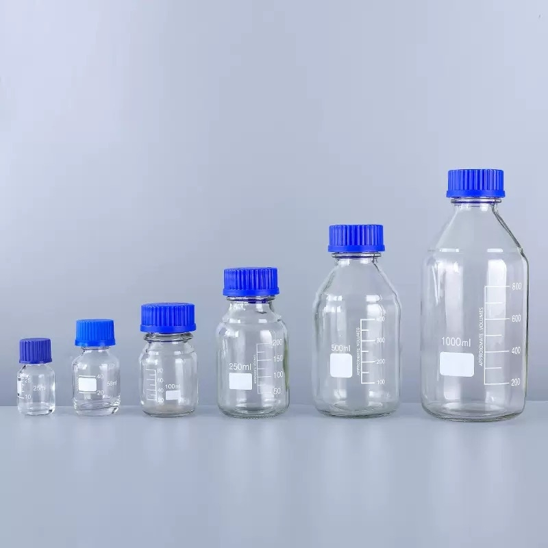 Blue Cap Reagent Bottle Laboratory Light-Blocking Clear Brown Glass Reagent Bottle with Screw Cap