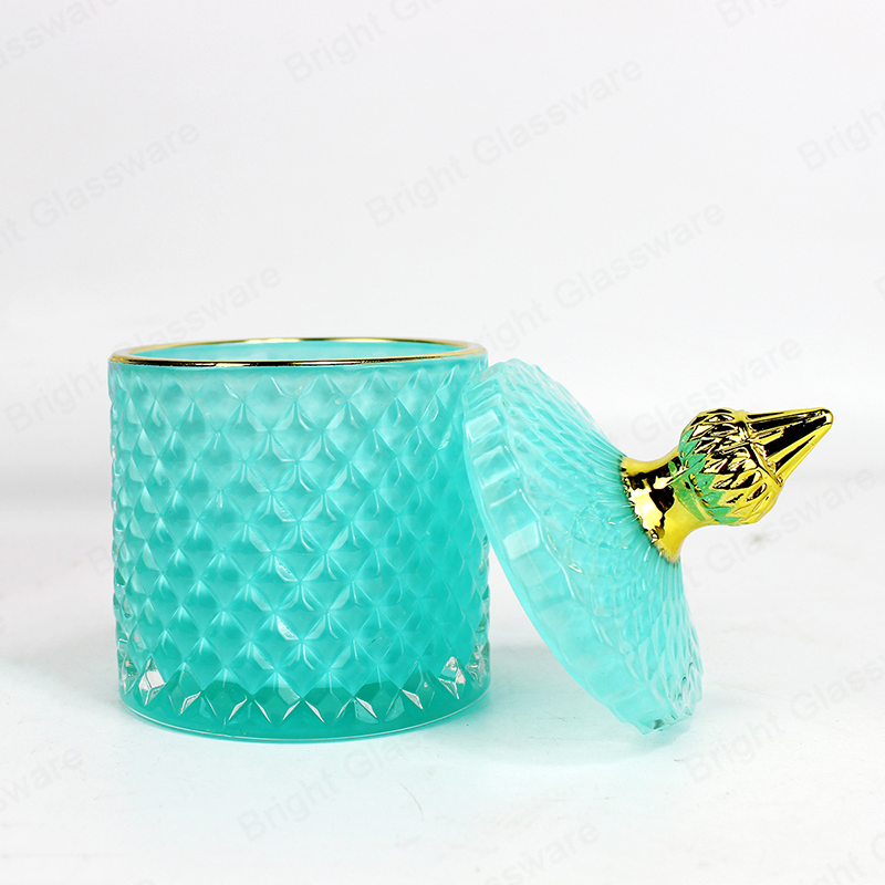 Wholesale Colorful 8oz Crystal Glass Diamond Geo Cut Candle Jars with Lid