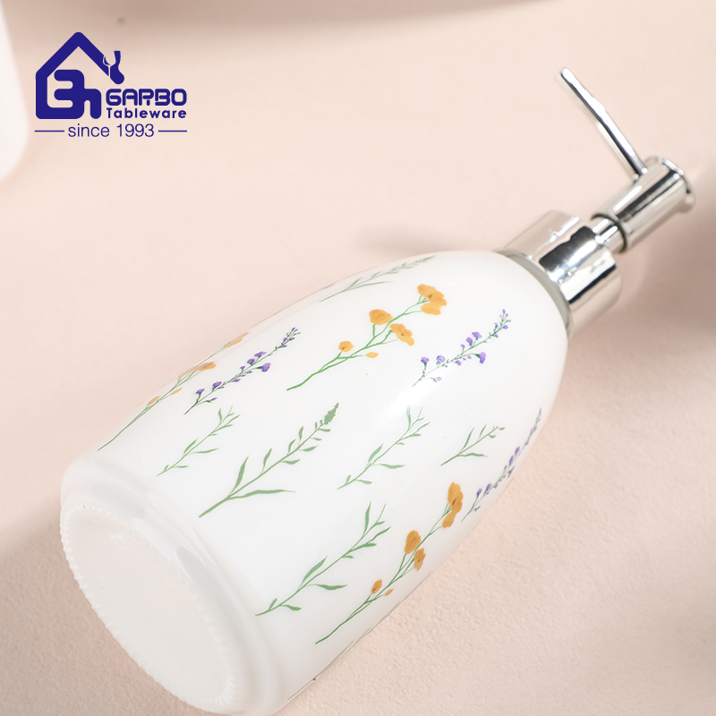 New Printing Decal White Opal Glass Bottles with Pump for Shampoo Body Lotion Oil Sauce Liquid Customized Perfume Bottle