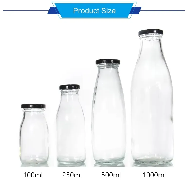 High Quality Clear Round Glass Milk Bottle with Metal Screw Cap