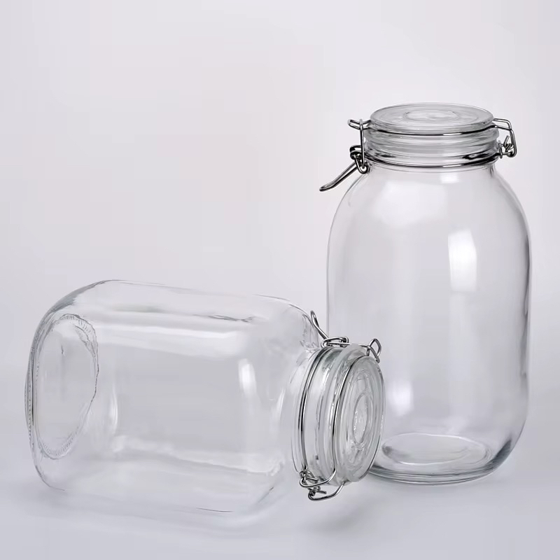 Wholesale Kitchen Family Aggregate Clear Hermetic Glass Bottle Food Store and 500ml 1000ml 1500ml 2000ml 3000ml Buckle Storage