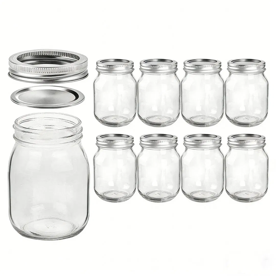 Wide Mouth Mason Jar with Airtight Lids and Bands 16oz Glass Container Jar for Canning Drinking Food Storage Spice Jars DIY