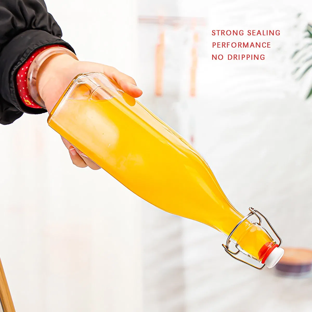 60ml 125ml 250ml 350ml 500ml 750ml 1L 1000ml Clear Flint Empty Swing Top Round Drink Beverage Container Sealing Buckle Glass Bottle for Kombucha Fruit Juice