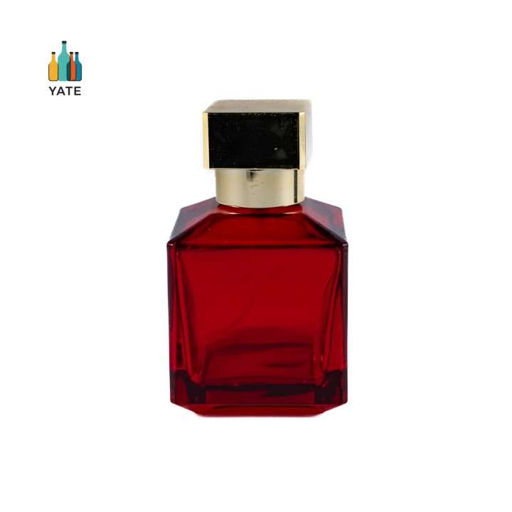 Cube Shape Crimp Neck Gold Caps Glass Perfume Bottle in 70ml Customized Blue