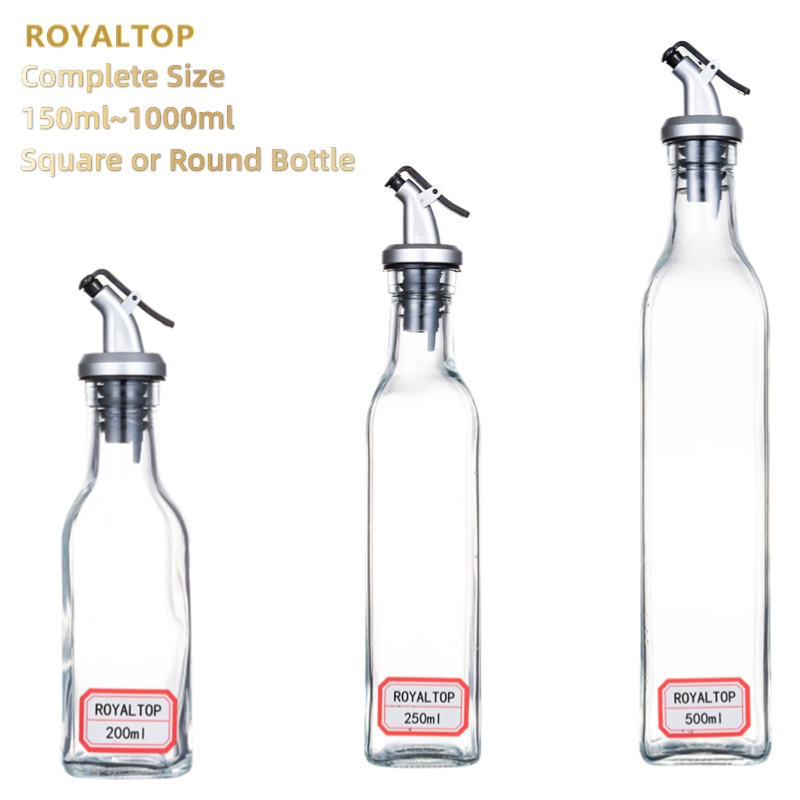 Wholesale Small Olive Oil Packaging Square Glass Kitchen Cooking Oil Dispenser Bottles with Silver Lid