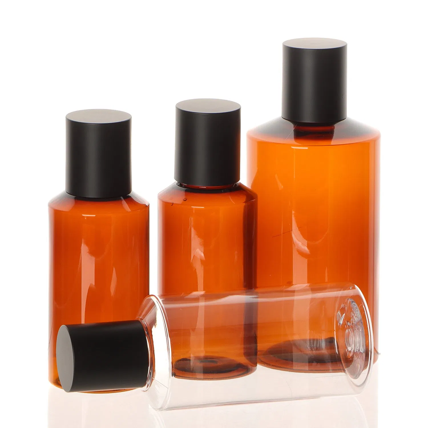 250ml Plastic Empty Pet Flat Shoulder Amber Bottle with Aluminium Lid