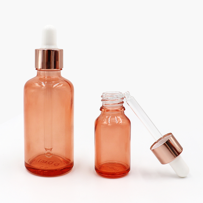 Custom Fancy Pink Gradient Colored Glass Dropper Bottle for Cosmetic Oil Essence Serume Container