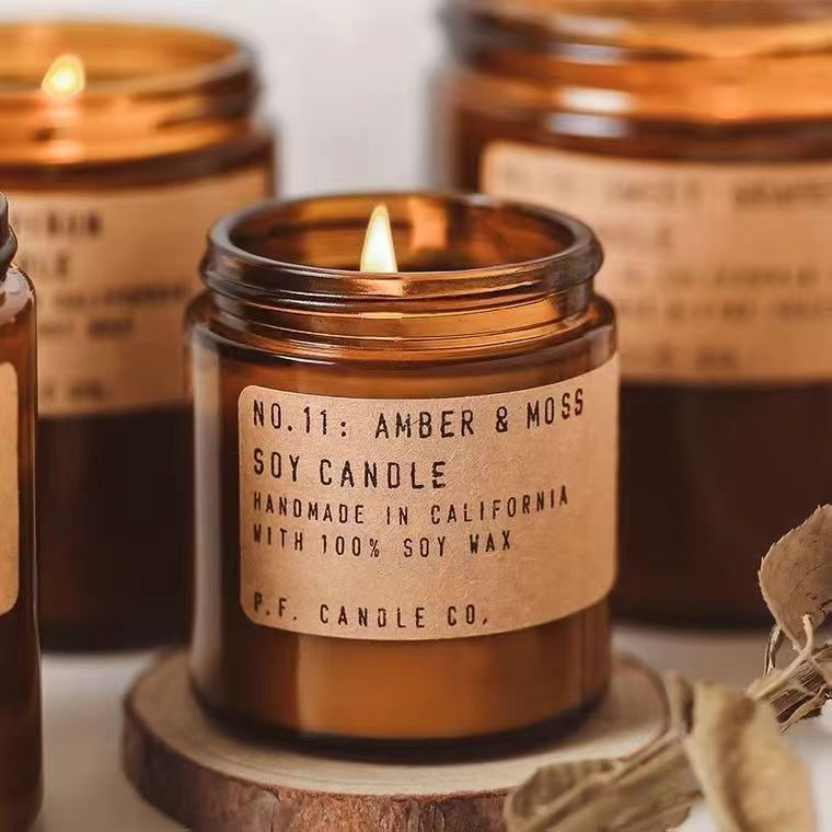 2oz 4oz 8oz Custom Cosmetics Packaging Luxury Home Decoration Clear Amber Home Decor Glass Candle Holder Container Bottle Glass Empty Candle Jar with Lid