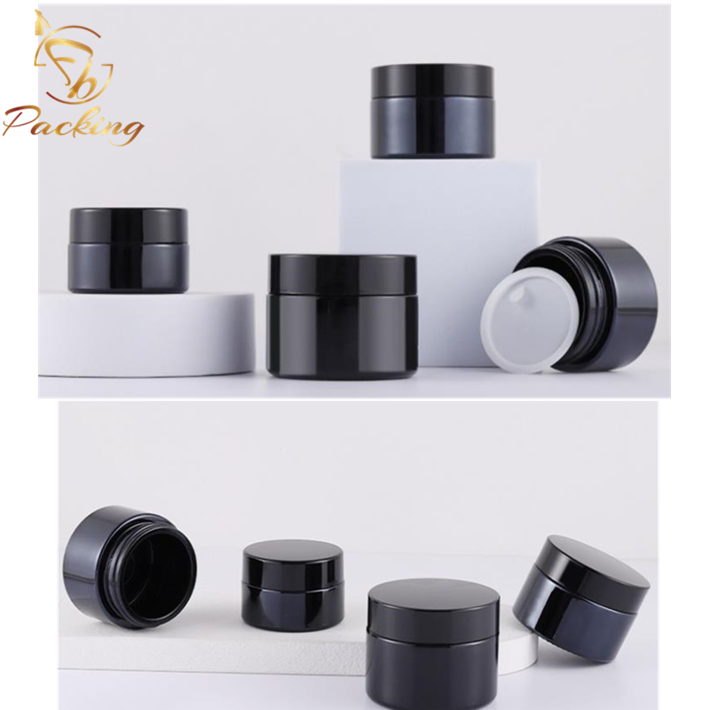 Wholesale Cosmetic Packages OEM Colored Shiny Black 5g Glass Jar with Plastic Lid