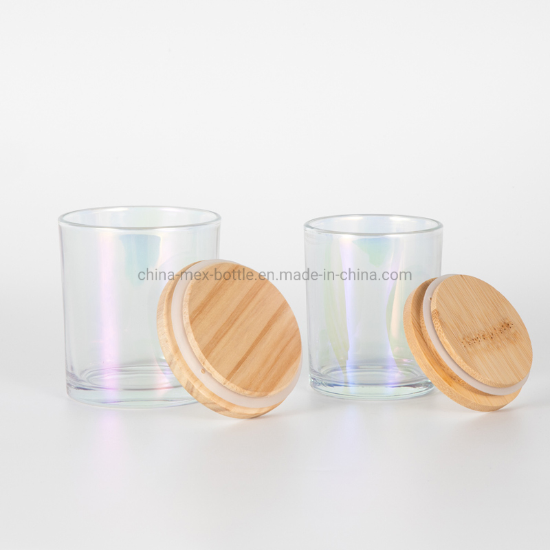 200ml 300ml Luxury Color Glass Candle Jar with Bamboo Wood Lid