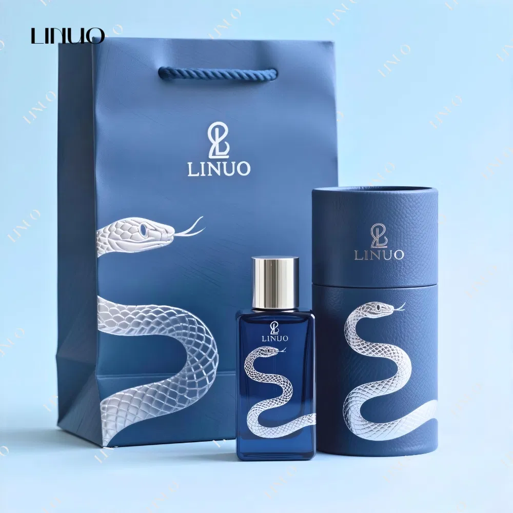 Customised 30ml 50ml 100ml Blue Rectangle Square Triangle Cylinder Luxury Glass Perfume Bottle Packaging Box Hot Stamping Design Elegant and High Grade Refillab