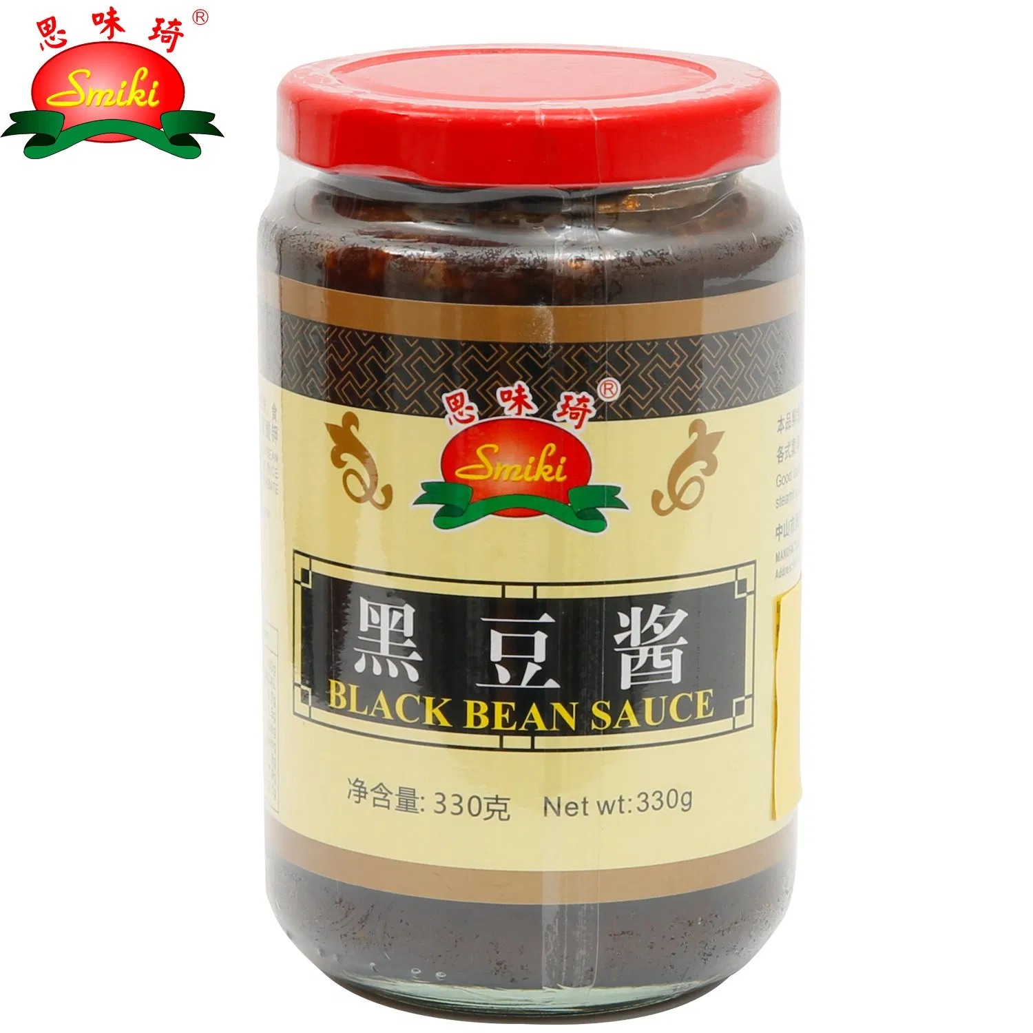 Chinese Factory 330g Black Bean Sauce Organic in Smiki Brand with Garlic &amp; Spicy Flavor in Glass Bottle