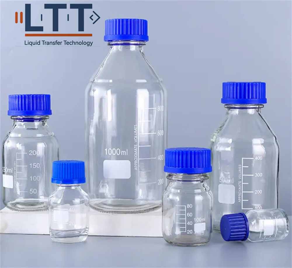 Chemical Glassware Glass Clear Square Reagent Bottle with Blue Screw Cap 250ml 500ml 1000ml