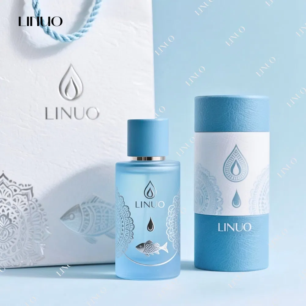 Customised 30ml 50ml 100ml Blue Rectangle Square Triangle Cylinder Luxury Glass Perfume Bottle Packaging Box Hot Stamping Design Elegant and High Grade Refillab