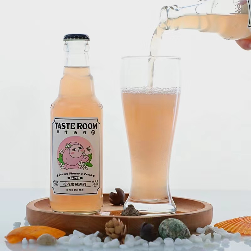 OEM Glass Bottle 230ml Alcoholic Beverage Peach Cider/ Fruit Beer /Flower Beer