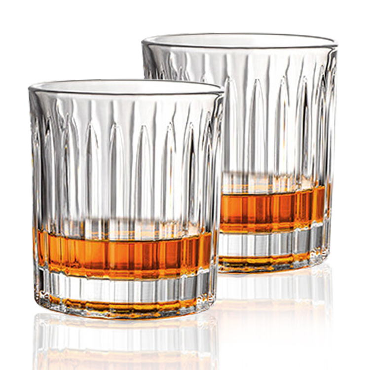 Free Sample Wholesale Custom Crystal Embossed Creative Whiskey Wine Glass Tumbler Vertical Striped Whisky Rotating Glass
