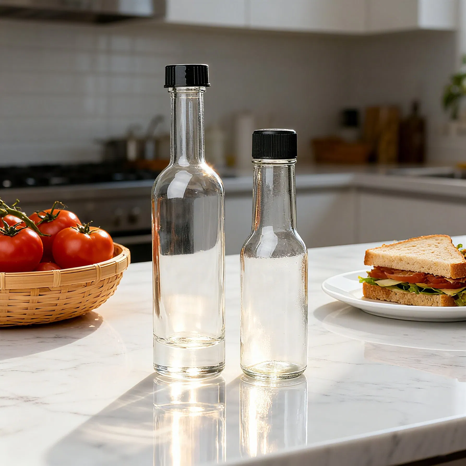 Reusable Empty Glass Clear Hot Tomato Salad Pepper Sauce Bottles