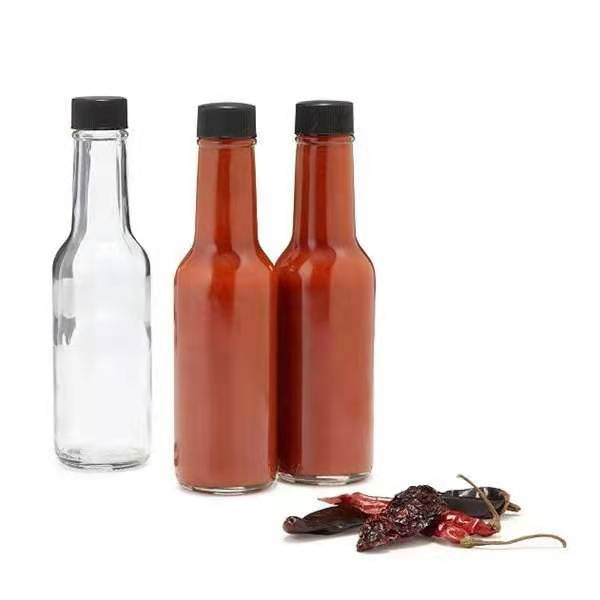 155ml Glass Food Storage Bottle Glass Chili Hot Sauce Bottle with Screw Cap and Plastic Shrink Sleeve