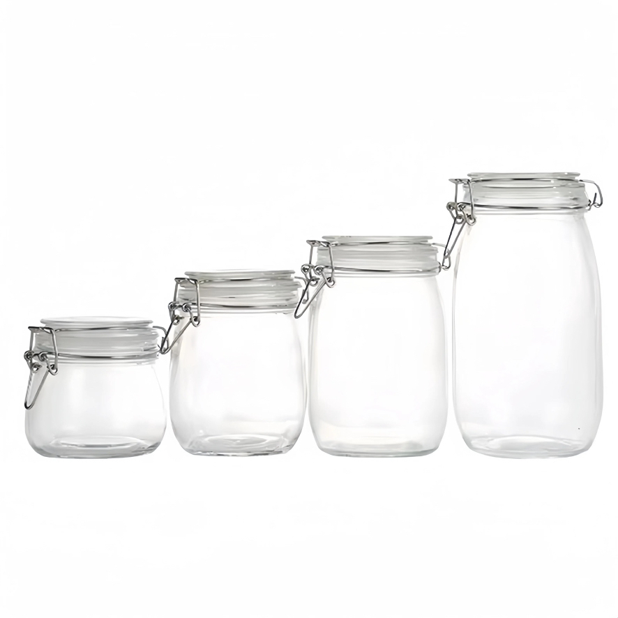 Wholesale Kitchen Family Aggregate Clear Hermetic Glass Bottle Food Store and 500ml 1000ml 1500ml 2000ml 3000ml Buckle Storage