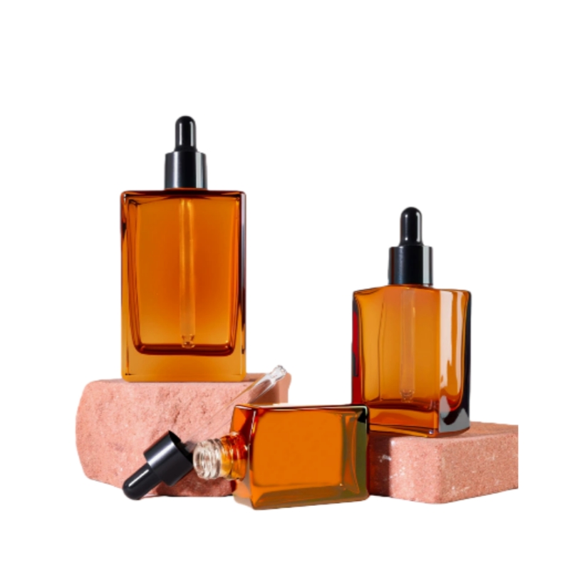 Empty Colorful Flint Flat Square Glass Bottle 10ml 30ml 50ml 100ml Essential Oil Serum Perfume Dropper Bottle with Drop Cap Skin Care Cosmetic Lotion Bottle