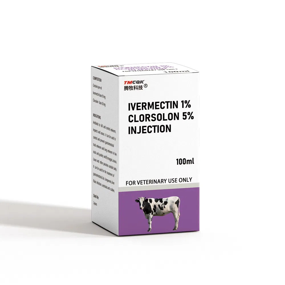 Veterinary Medicine 1% Ivermectin and 5% Clorsulon Injection, 100 Ml Glass Bottle Liquid Solution, Suitable for Cattle, Pigs, Horses, Goats