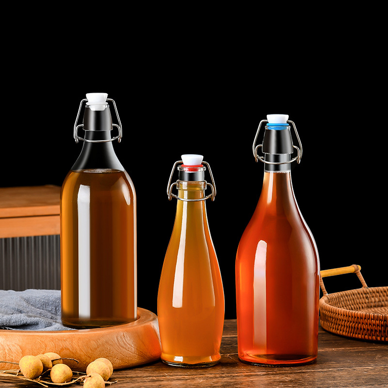 Wholesale Swing Top Glass Bottles 32oz 1 Litre 1000ml Glass Flip Clear Top Water Bottles with Stopper Caps