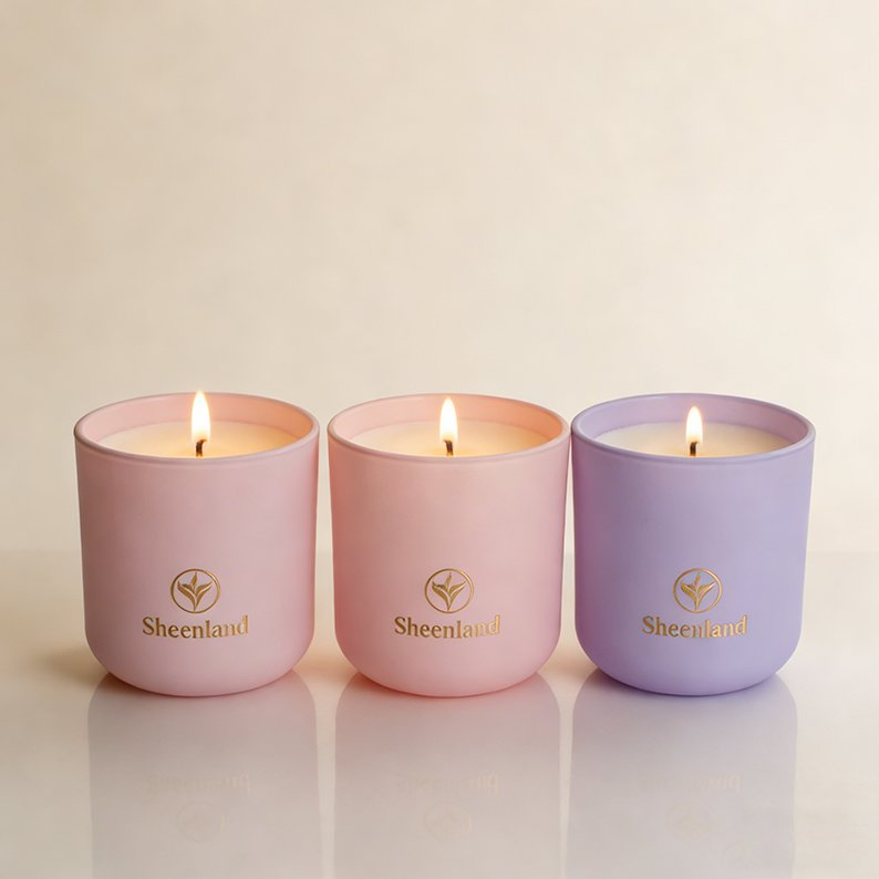 Glass Jar with Bamboo Lid Matte Pink Empty Glass Candle Jar Container for Scented Candles