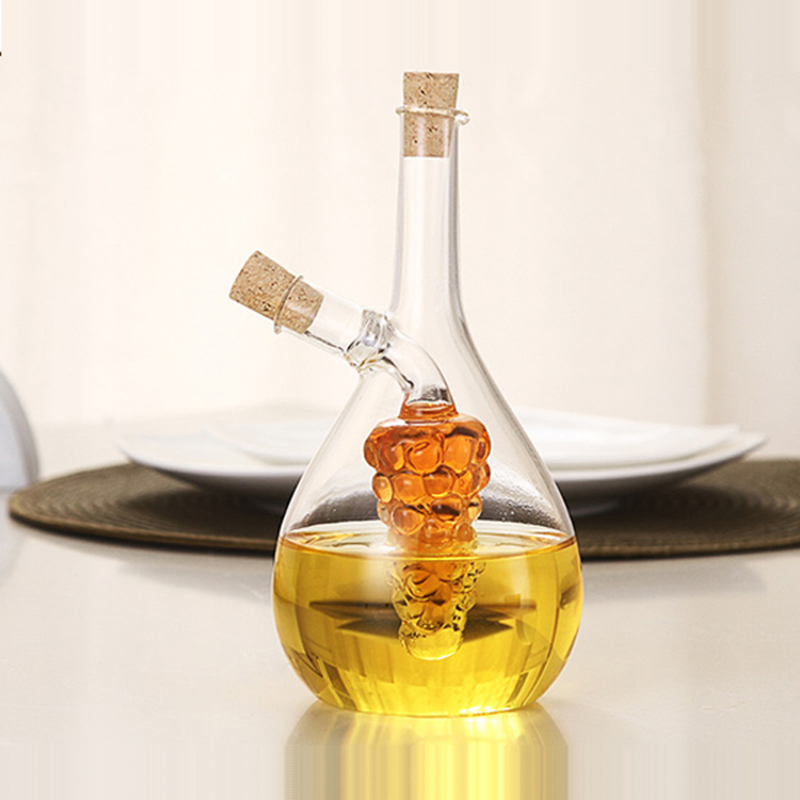 Crystal Handmade Borosilicate Glass Olive Oil Bottles Glass with Silicone Wooden Caps