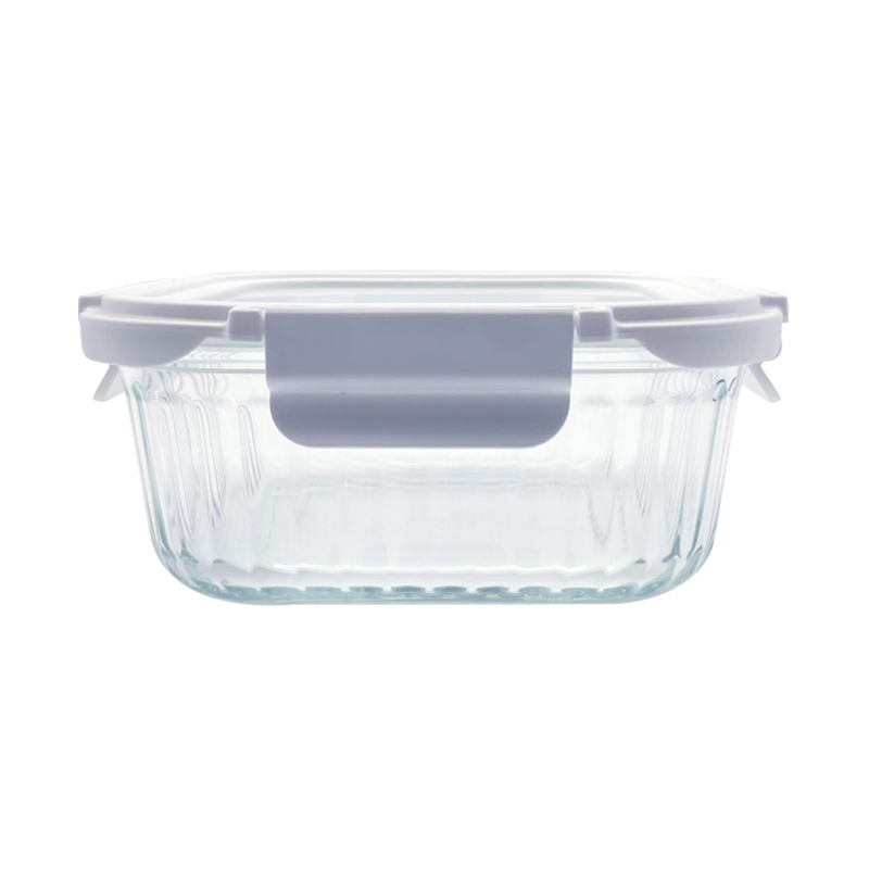 Borosilicate Glass Storage with Stripes, Separable Ear Buckle, Tempered Cover, Oven Safe for Baked Goods 1100ml Square