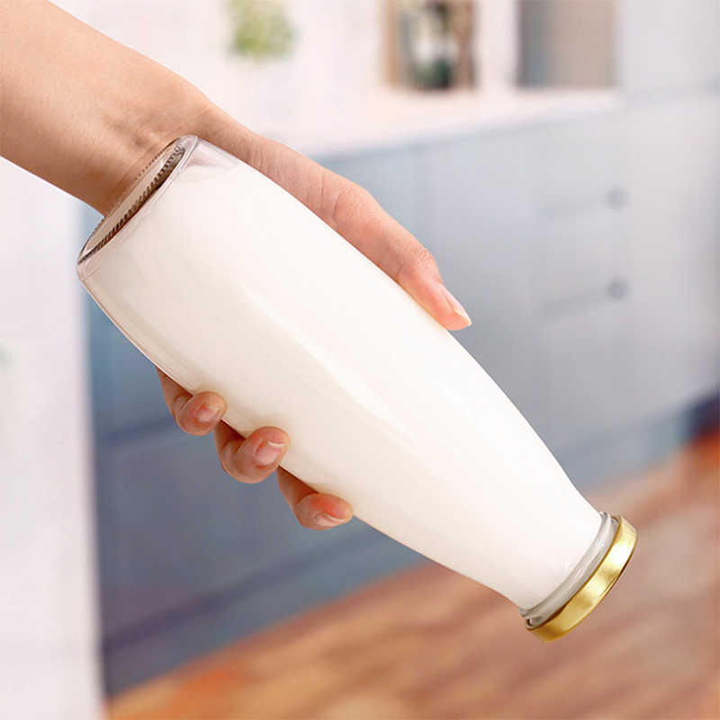 Wholesale 200ml 250ml 500ml 1L Round Glass Milk Bottle Coffee Beverage Drink Empty Juice Bottles with Metal Lid