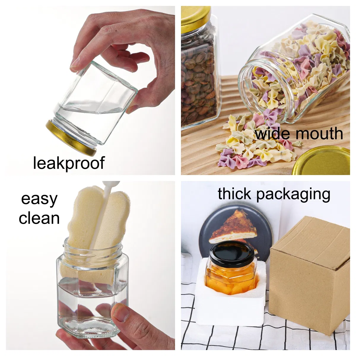 Wholesale Different Size Honey Storage Jar Hexagonal Glass Jars with Metal Lids