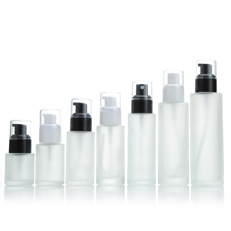 30ml 50ml Round Cylinder Glass Lotion Bottle Liquid Foundation Bottle with Pump and Cover