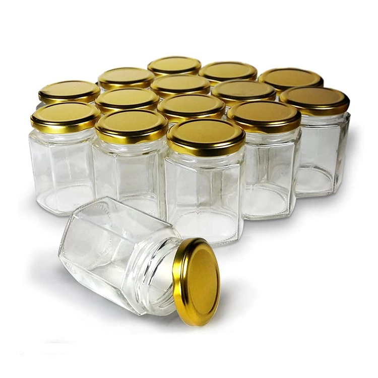 Wholesale Empty Hexagon 730ml 500ml 250ml 200ml Jams Spice Honey Glass Jar with Metal Lid