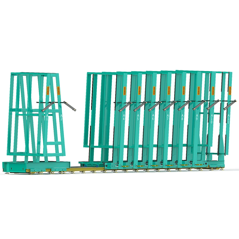 Compact-System Glass Storage for Storing Glass Sheets of Any Stock Size