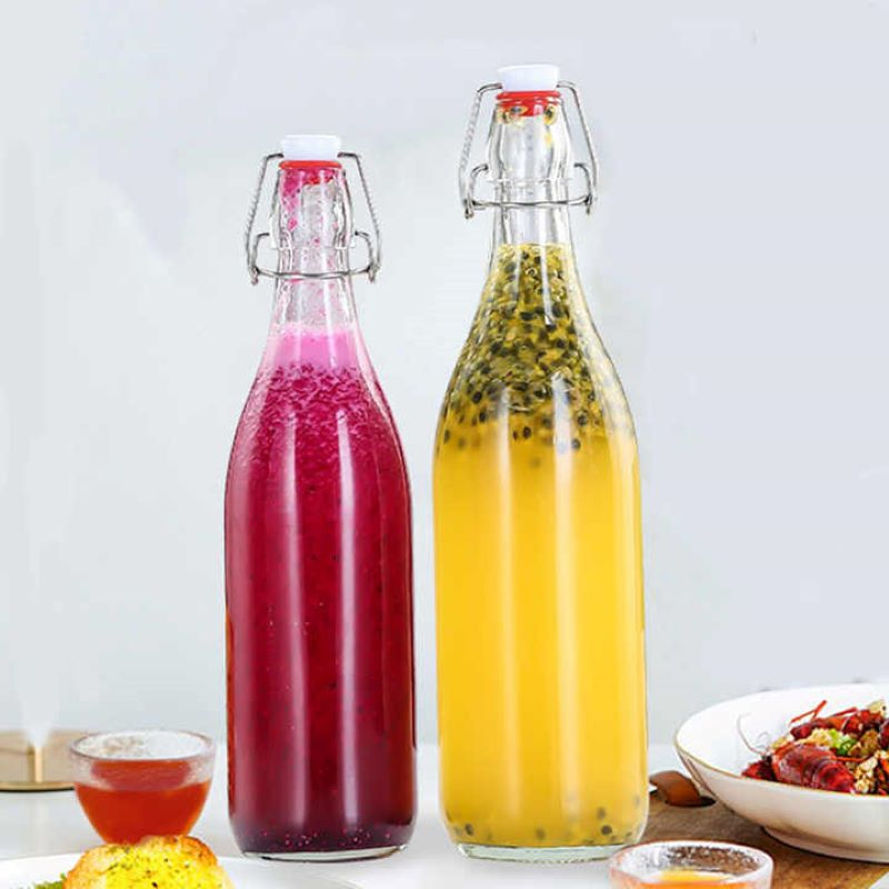 Easy Flip Lid Clear Drink Beer Wine Water Bottles Glass Swing Top Bottle with Airtight Stopper Lid