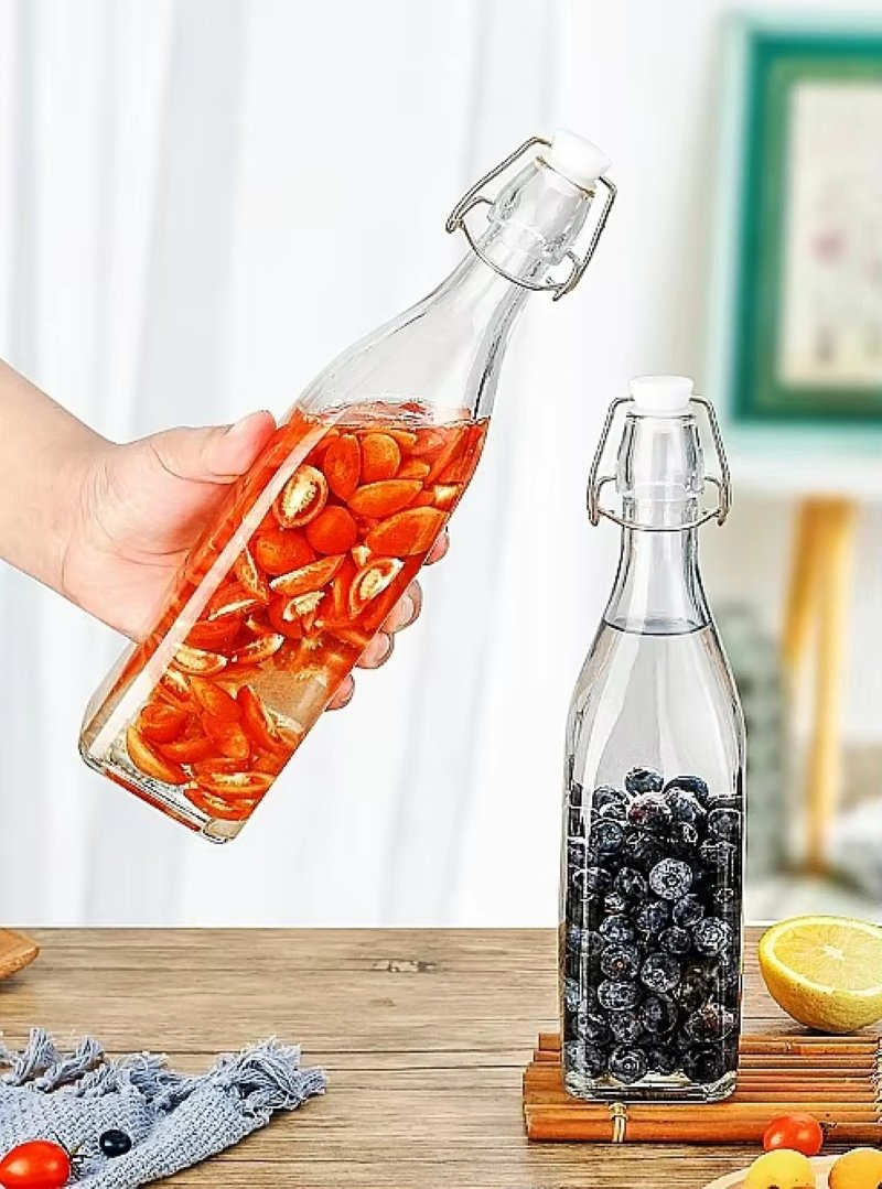 Easy Flip Lid Clear Drink Beer Wine Water Bottles Glass Swing Top Bottle with Airtight Stopper Lid