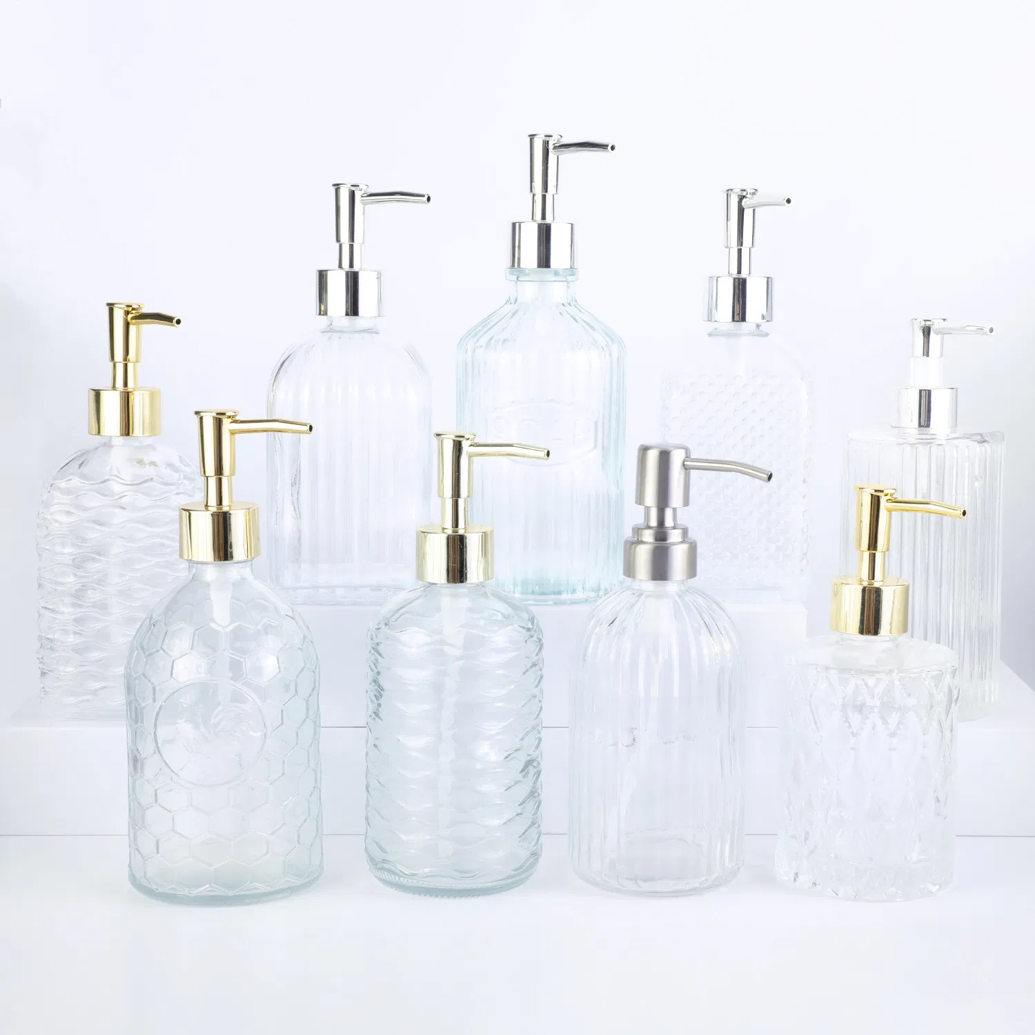 Luxury 500ml Transparent Hotel Glass Hand Wash Bottle with Lotion Pump