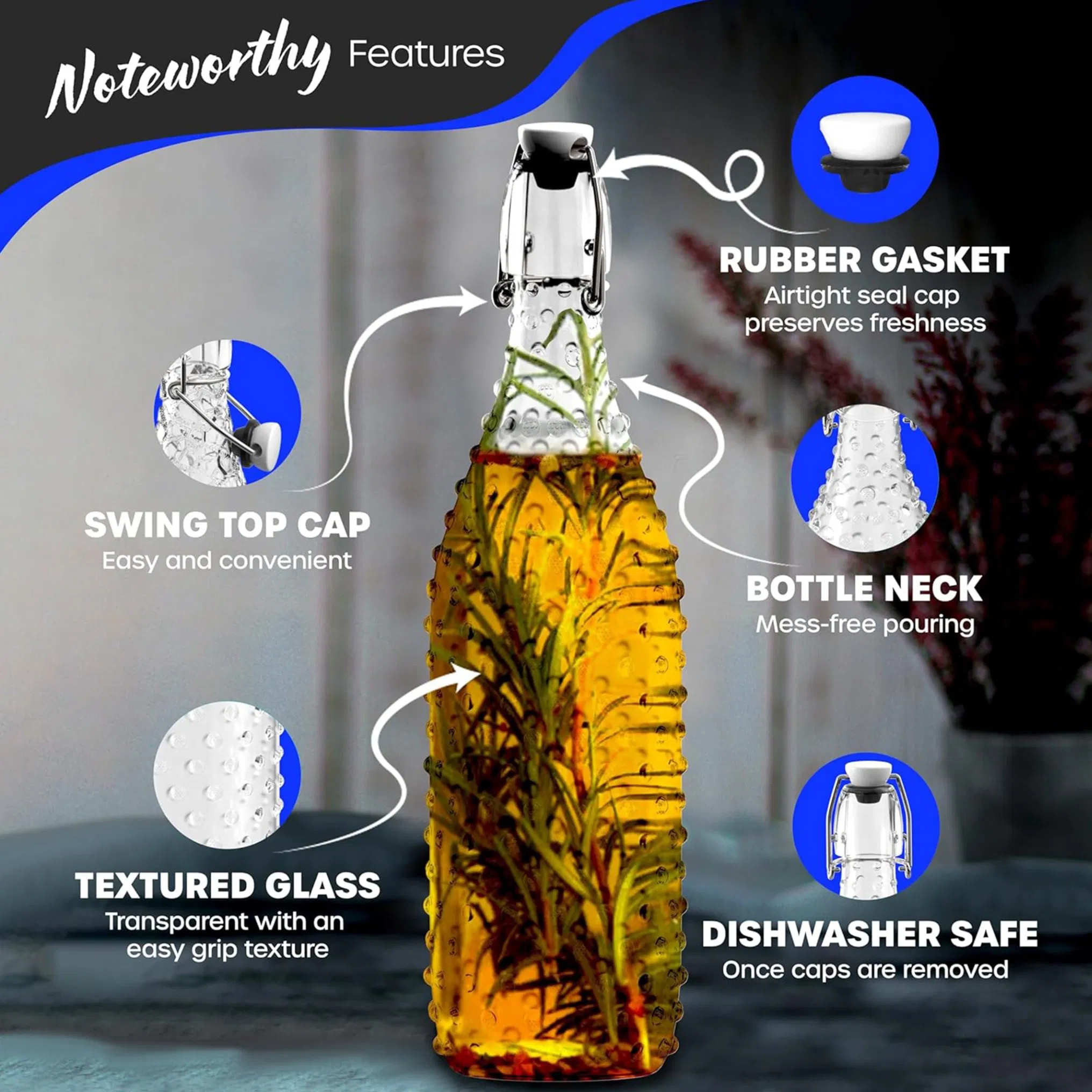 Wholesale Clear Round 250ml 500ml 700ml 750ml 1L Liter Beverage Kombucha Wine Juice Swing Top Glass Bottle with Lid