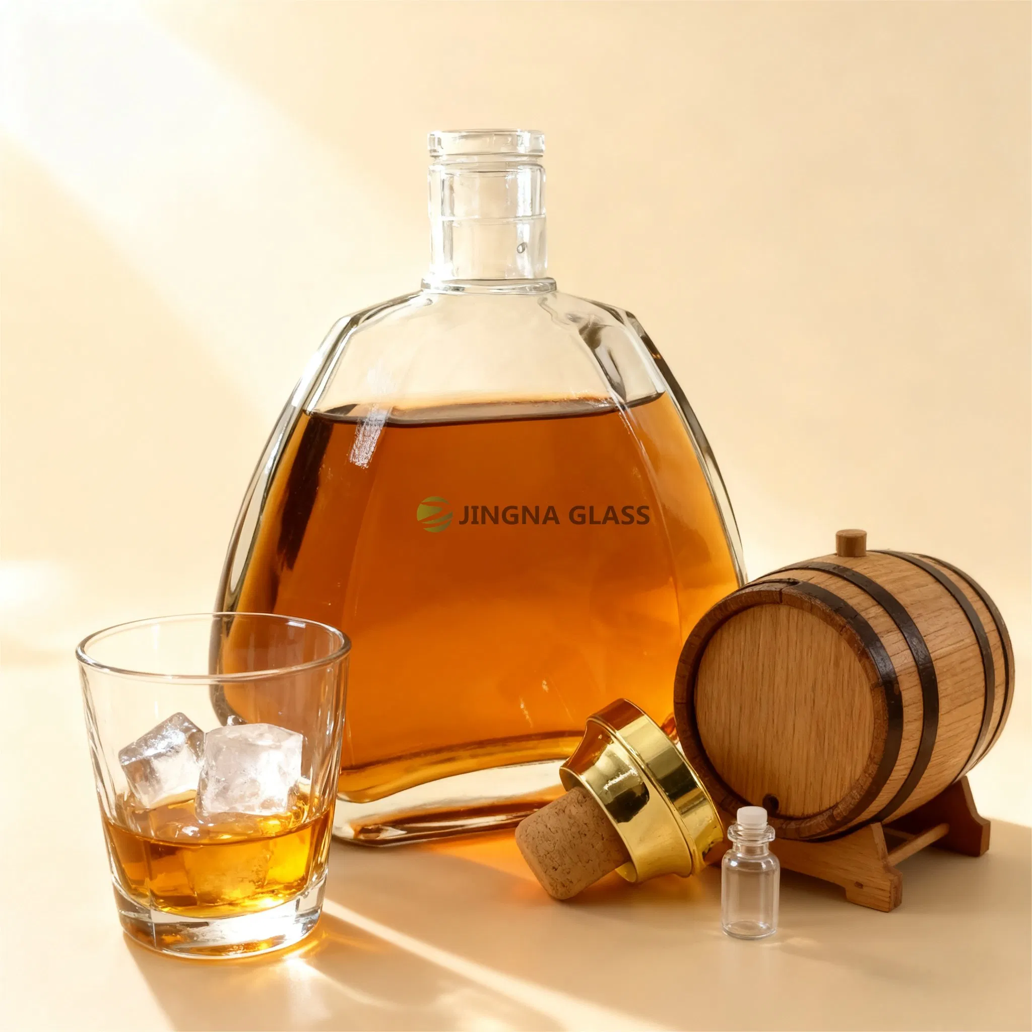 Premium Custom Printed Logo 700ml Glass Tequila Bottles Spirits Packaging with Brushed Gold Aluminum Cap for Vodka Gin Brandy